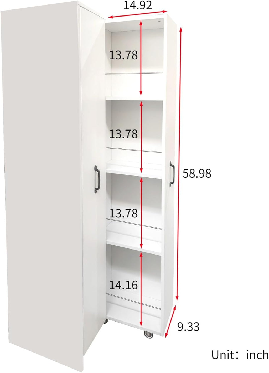 KEIKI Pull-Out Kitchen Pantry Storage Cabinet with Multi-Tier Shelf & Wheels, Spice Rack Next to Fridge, Freestanding Wood Bookcase Hutch Food Pantries Cupboard for Dining Room, Narrow Spaces, Office