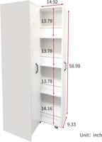 KEIKI Pull-Out Kitchen Pantry Storage Cabinet with Multi-Tier Shelf & Wheels, Spice Rack Next to Fridge, Freestanding Wood Bookcase Hutch Food Pantries Cupboard for Dining Room, Narrow Spaces, Office