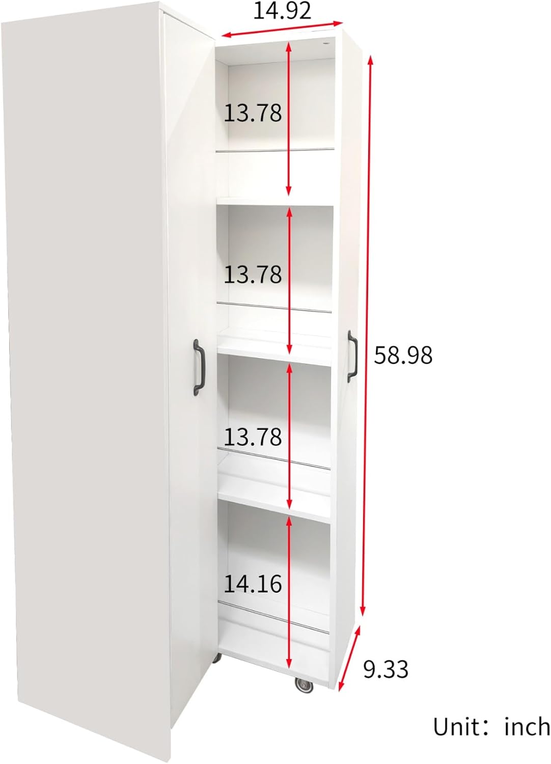 KEIKI Pull-Out Kitchen Pantry Storage Cabinet with Multi-Tier Shelf & Wheels, Spice Rack Next to Fridge, Freestanding Wood Bookcase Hutch Food Pantries Cupboard for Dining Room, Narrow Spaces, Office