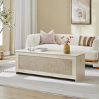 51.2" Storage Chest Large,Wooden Rattan Storage Bench.(White Cream) | Storage trunk with 2 Safety Hinges, 51.2x15.7x18.3 Inch, Easy Assembly, Storage bench For Bedroom, Living Room, Entryway