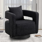 Swivel Accent Chair, Modern Swivel Barrel Chair for Living Room, 360 Degree Comfy Square Accent Chair with Open Back, Upholstered Armchair for Bedroom,Reading, Boucle, Black