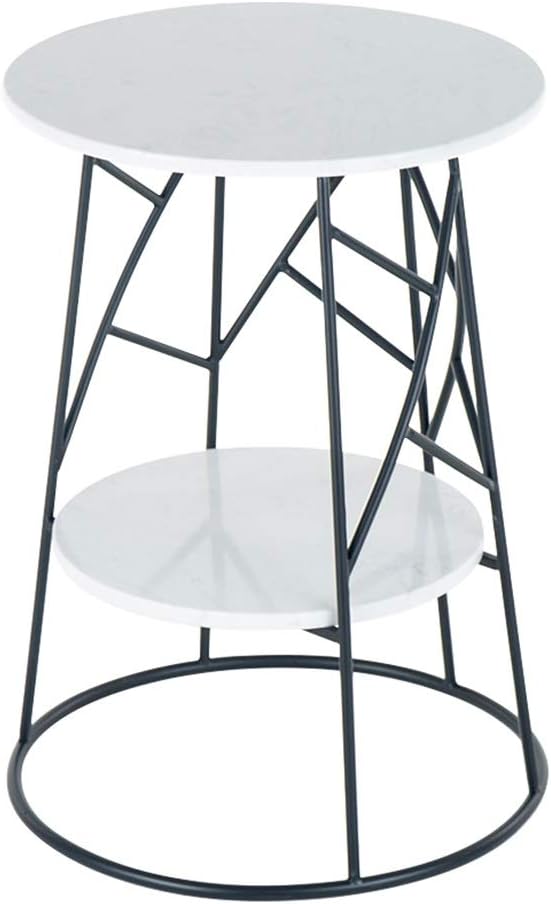 Telephone Table, Round Side Table Marble Sofa Telephone Table Corner Table Coffee Table 2 Tier Snack Table for Living Room Bedroom Balcony，16.9''x24.4''(Color:Black)