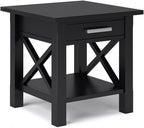 Pemberly Row Solid Wood End Table with Storage, Black Finish, 20.5" W x 20.5" D x 20" H, One Drawer and Shelf, Square Contemporary Design, Living Room or Bedroom Side Table