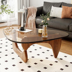 Coffee Table for Living Room Mid Century Modern Center Table with Glass Top and Wood, 32 Inch, Brown/Walnut
