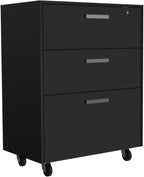 3 Drawers Storage Cabinet with Casters Lions Office, Black Wengue Finish