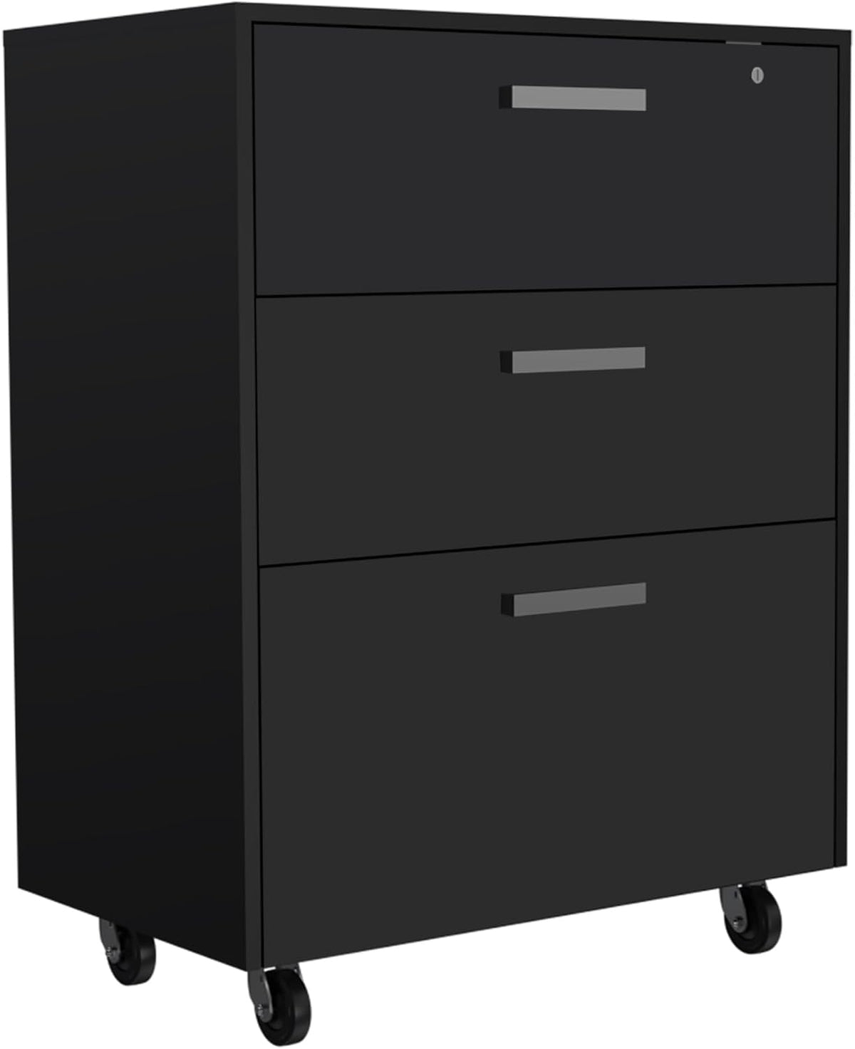 3 Drawers Storage Cabinet with Casters Lions Office, Black Wengue Finish