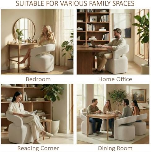 KISLOT Upholstered Dining Chairs Set of 4, Modern Arm Kitchen & Dining Room Chairs with Hidden Casters, Linen Fabric Padded Rolling Chairs, Sturdy Wood Frame, 300 lbs Capacity, Beige
