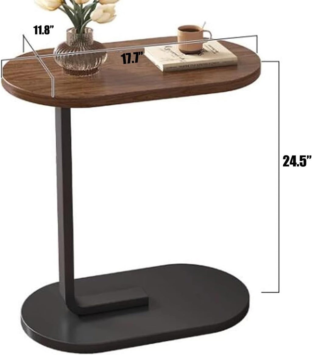 Small Side Table End Table, C-Shaped Wood Coffee Table TV Tray for Eating Couch Tables for Small Space, Living Room, 12 x 18 inch Top, 24.5 inch Height, Metal Frame (Walnut & Black)