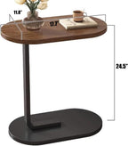 Small Side Table End Table, C-Shaped Wood Coffee Table TV Tray for Eating Couch Tables for Small Space, Living Room, 12 x 18 inch Top, 24.5 inch Height, Metal Frame (Walnut & Black)