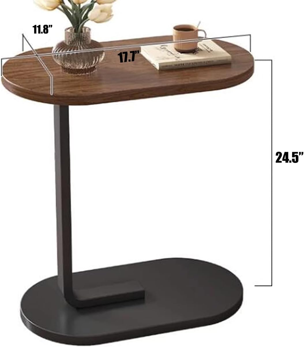 Small Side Table End Table, C-Shaped Wood Coffee Table TV Tray for Eating Couch Tables for Small Space, Living Room, 12 x 18 inch Top, 24.5 inch Height, Metal Frame (Walnut & Black)