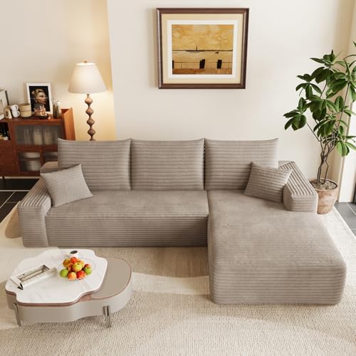 95" Cloud Sectional Couch with L-Shape Chaise, Modular Comfy Sofa Chaise Longue, Upholstered Corduroy Couches Sleeper with Deep Seat for Living Room Bedroom, No Assembly Required(Camel, Right Facing)