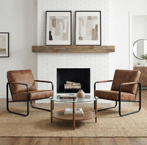 PrimeZone Faux Leather Mid-Century Modern Accent Chair, Brown