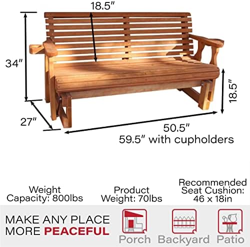 Amish Casual Heavy Duty 800 Lb Roll Back Pressure Treated Porch Glider with Cupholders (4 Foot, Cedar Stain)