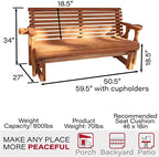 Amish Casual Heavy Duty 800 Lb Roll Back Pressure Treated Porch Glider with Cupholders (4 Foot, Cedar Stain)