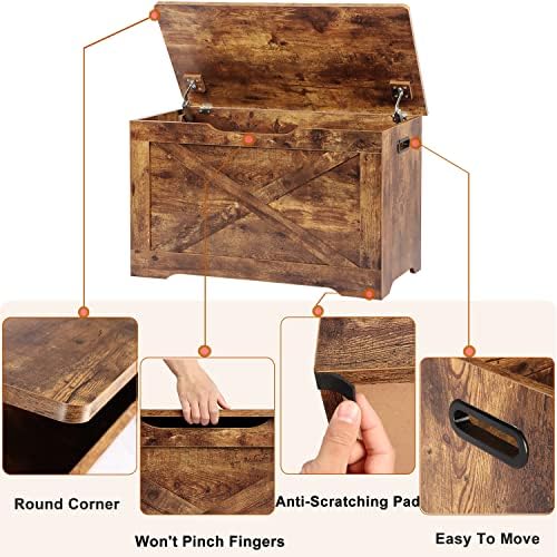 Timberer 31.5" Storage Chest, Wooden Storage Bench, Entryway Shoes Bench | Storage Trunk with 2 Safety Hinges, for Living Room, Bedroom, 15.7 x 31.5 x 18.9 Inches, Rustic Brown