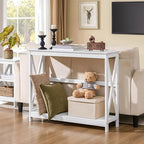 Yaheetech Narrow White Entryway Console Table, 2-Tier X-Frame Storage Shelf | Slim Depth Fits Small Entry Ways, Hallways and Living Rooms, Lower Tier for Storage and Decor, Rubber Wood and Particleboard