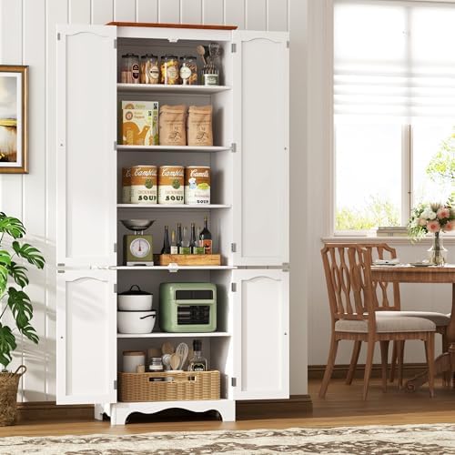 Function Home 72" Kitchen Pantry Cabinet, Freestanding Storage Cabinets, Tall Food Pantry with Doors and Adjustable Shelves, Utility Floor Cabinet for Kitchen Dining Room Living Room, White