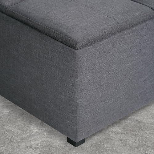 SIMPLIHOME Avalon Wide Contemporary Square Coffee Table Storage Ottoman, Flint Grey,