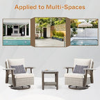 Joyside Outdoor 360° Swivel Rocker Patio Chairs Sets of 2 and Matching Side Table - 3 Piece Wicker Patio Bistro Set with Premium Fabric Cushion(Grey/Beige)