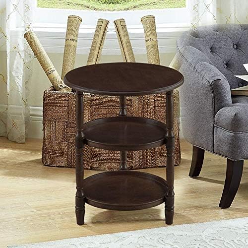 Telephone Table, Small Telephone Coffee Side Table,Living Room Sofa Side Table,Three Layers of Storage,Round Tray Side Table,No Assembly Required(Black Walnut-20.07 * 20.07 * 24.60in
