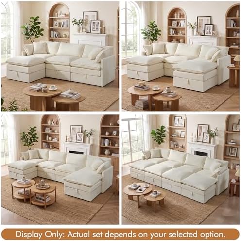 WorthFurni Modular Sectional Sofa with Storage Ottomans,103" L-Shaped Cloud Couch,Comfy Modern Couches with Pillows & Upholstered Deep Seat Cushion for Apartment Living Room Bedroom（Beige）