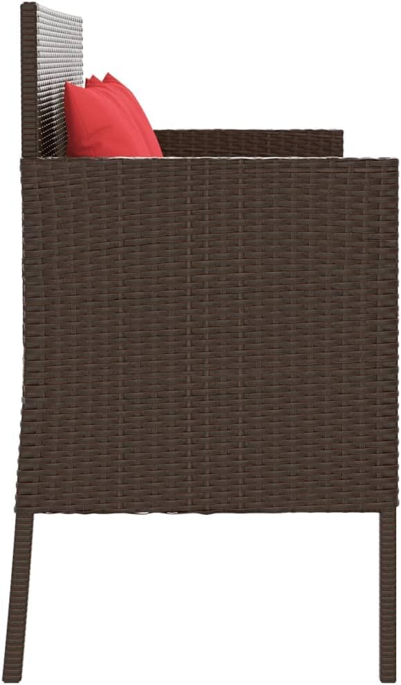 Brown Poly Rattan Patio Storage Bench with Cushions, Outdoor Seating with Waterproof Bag and Gas Spring Lid
