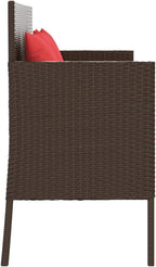 Brown Poly Rattan Patio Storage Bench with Cushions, Outdoor Seating with Waterproof Bag and Gas Spring Lid
