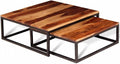 2 Piece Nesting Coffee Table Set Solid Acacia Wood | Retro Industrial Style, Metal Frame, Space Saving, for Living Room Bedroom