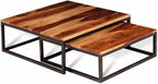 2 Piece Nesting Coffee Table Set Solid Acacia Wood | Retro Industrial Style, Metal Frame, Space Saving, for Living Room Bedroom