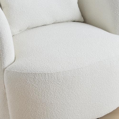 KINWELL 34" W Sherpa Swivel Barrel Accent Chair with Pillow, Cream