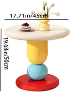Colorful Round Side Table, Modern Resin Colorful End Table, Small Coffee Table with Stable Base for Living Room, Bedroom and Office(Brown)