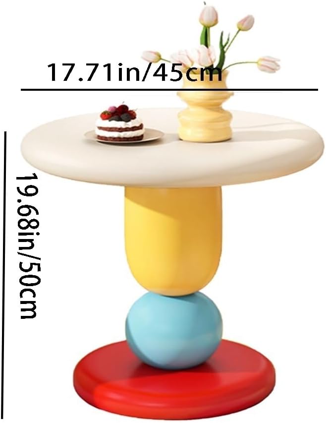 Colorful Round Side Table, Modern Resin Colorful End Table, Small Coffee Table with Stable Base for Living Room, Bedroom and Office(Brown)
