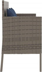 Gray Patio Bench with Storage, PE Rattan Outdoor Storage Bench with Cushions and Waterproof Bag, Garden Seat for Cushions and Towels