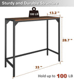 Industrial 33" Narrow Console Table, Sofa Table for Entryway, Couch Table, Entrance Side Table for Hallway, Living Room, Foyer, Corridor, Bedroom, Rustic Brown and Black