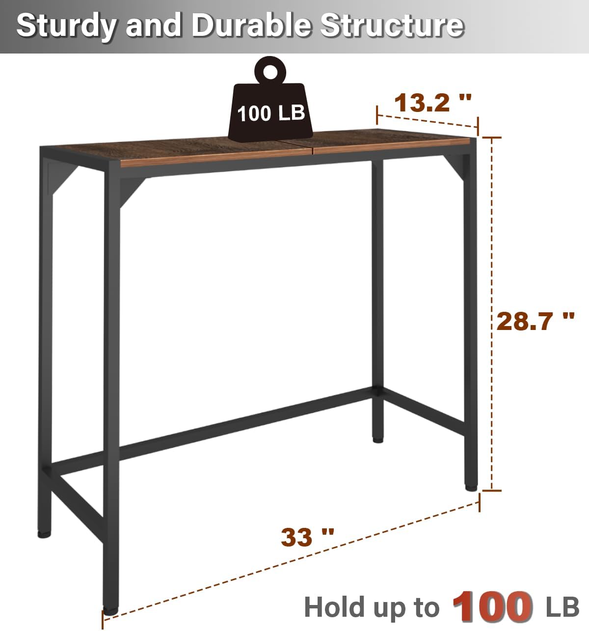 Industrial 33" Narrow Console Table, Sofa Table for Entryway, Couch Table, Entrance Side Table for Hallway, Living Room, Foyer, Corridor, Bedroom, Rustic Brown and Black