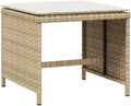 Weather Resistant Synthetic Rattan Patio Stool Set of 4 in Beige and Cream White, Compact Square Design 15.7x15.7x13.8 Inches for Outdoor Seating