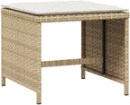 Weather Resistant Synthetic Rattan Patio Stool Set of 4 in Beige and Cream White, Compact Square Design 15.7x15.7x13.8 Inches for Outdoor Seating