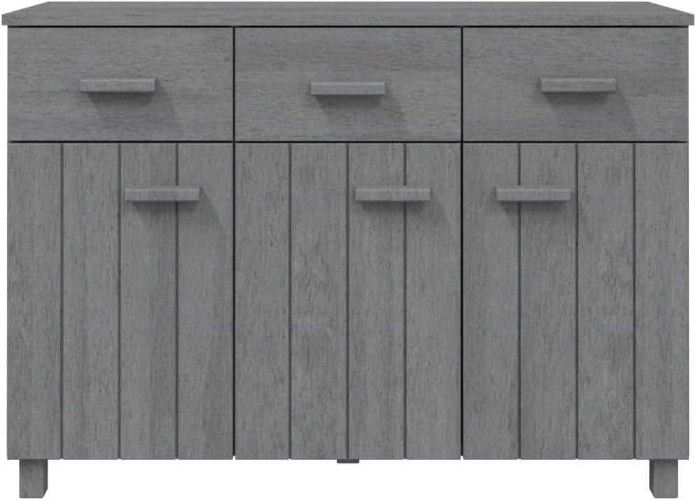 Dark Grey Solid Pine Wood Sideboard with 3 Drawers, MDF Medium Buffet Cabinet for Dining Room and Living Room Storage, Modern Traditional Design, Durable Furniture