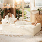 67" Sofa Bed, Chaise Lounge Chair, Plush Corduroy Upholstered Sofa Couch Bed with Pillows, Lazy Chair for Living Room Bedroom Guest Room (White, Right Facing Chaise)