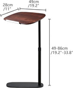 Modern C Shaped Side Table, with Adjustable Height and Swivel Top Sofa Table, Laptop Table for Living Room, Bedroom, Study and Small Spaces, Walnut Wood