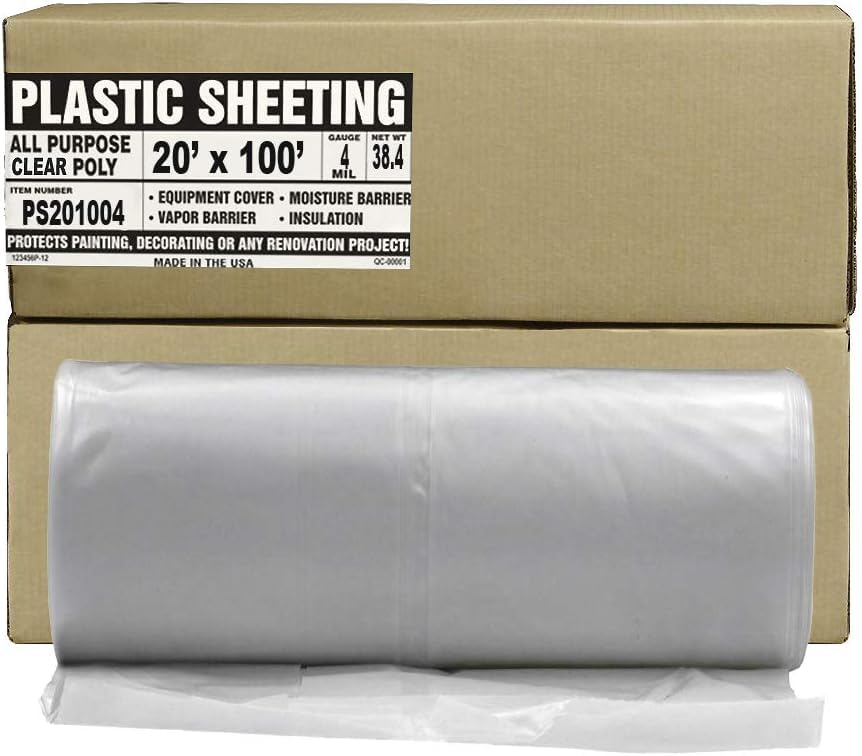 Aluf Plastics Clear All Purpose Poly Sheeting, Extra Strong, 4 mil, 20' x 100' for Painting & Furniture (1 Pallet of 25 Pack)