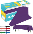 Purple Plastic Table Cover Roll - 54IN x 100FT, Table Cloth for Rectangle Table with Slide Cutter, Plastic Table Cloth Disposable with Cut-to-Size Design for Weddings, Banquets, Parties