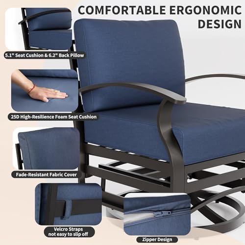 Gotland 2 Piece Patio Set, Metal Outdoor Swivel Chairs Set of 2 with 5.1’’ High-Resilience Seat Cushions 6.2’’ Thick Back Pillow 29.5’’ Deep Seat Removable Cushions for Backyard, Lawn, Porch, Navy