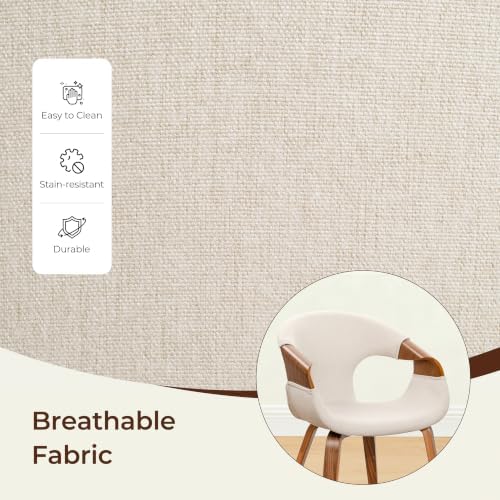 Zouron Fabric Dining Chair, Upholstered Chair with Armrest, Accent Chairs with Wood Legs for Kitchen Dining Room Desk, Walnut Wood Veneer, Beige Fabric