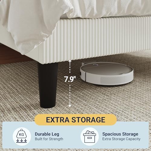 Allewie King Bed Frame, Corduroy Tufted Headboard, White