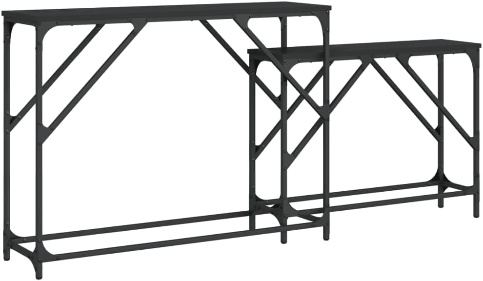Nesting Console Tables 2 Pack Black Engineered Wood | Metal Frame, Industrial Style, Space Saving, Versatile for Living Room or Hallway