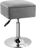 WKWKER Adjustable Vanity Stool with Storage Velvet 360° Swivel Makeup Stool Small Ottoman Chair Metal Base for Vanity Bedroom Living Room Lab Salon Studio Counter Desk (Gray)