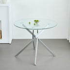 Modern Dining Table for 4-6 People, 47" Round Dining Table with Silver Chrome Metal X-Base, Circle Tempered Glass Dining Room Table, Small Kitchen Dining Room Tables Dinner Tables