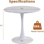 Round Dining Tulip Table for 4, Mid-Century Modern Table with Sturdy Metal Pedestal for Kitchen, Bistro, Cafe, Leisure (Faux Marble White, 31.5 INCH)