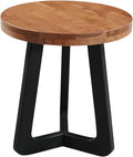 Mason Round Solid Wood End Table with Brown Top and Black Metal Base